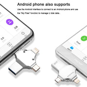 4 in 1 8GB USB 3.0 + 8 Pin + Mirco USB + USB-C / Type-C Dual-use Flash Drive with OTG Function