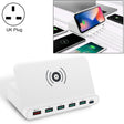 828W 7 in 1 60W QC 3.0 USB Interface + 4 USB Ports + USB-C / Type-C Interface + Wireless Charging Multi-function Charger with Mobile Phone Holder Function, UK Plug(White) - Multifunction Charger by PMC TechLife | Online Shopping South Africa | PMC TechLife | Buy Now Pay Later Mobicred