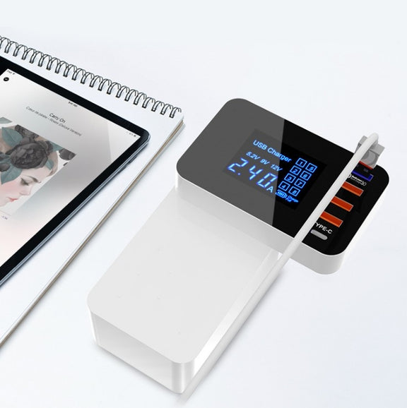 CDA33Q 40W QC 3.0 USB + 3 USB Ports + USB-C / Type-C Ports Multi-function Charger with LED Display, EU Plug
