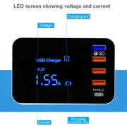 CDA33Q 40W QC 3.0 USB + 3 USB Ports + USB-C / Type-C Ports Multi-function Charger with LED Display, UK Plug