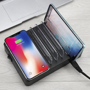50W 6 USB Ports + 2 USB-C / Type-C Ports + Wireless Charging Multi-function Charger with LED Display & Detachable Bezel, US Plug