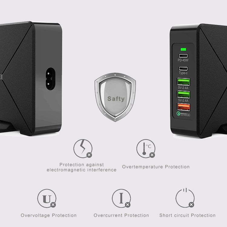 F88 3 x USB + 2 x USB-C / Type-C Ports QC3.0 Desktop Charger - free shipping - PMC Jewellery - Order now!