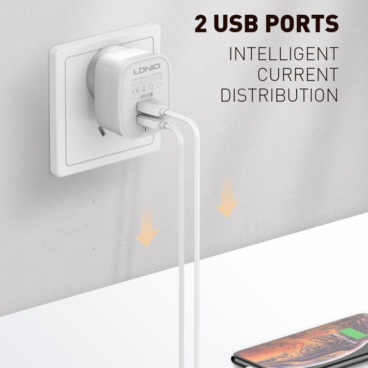 LDNIO A201 2.4A Dual USB Charging Head Travel Direct Charge Mobile Phone Adapter Charger With Micro USB Data Cable(EU Plug) - free shipping - PMC Jewellery - Order now!