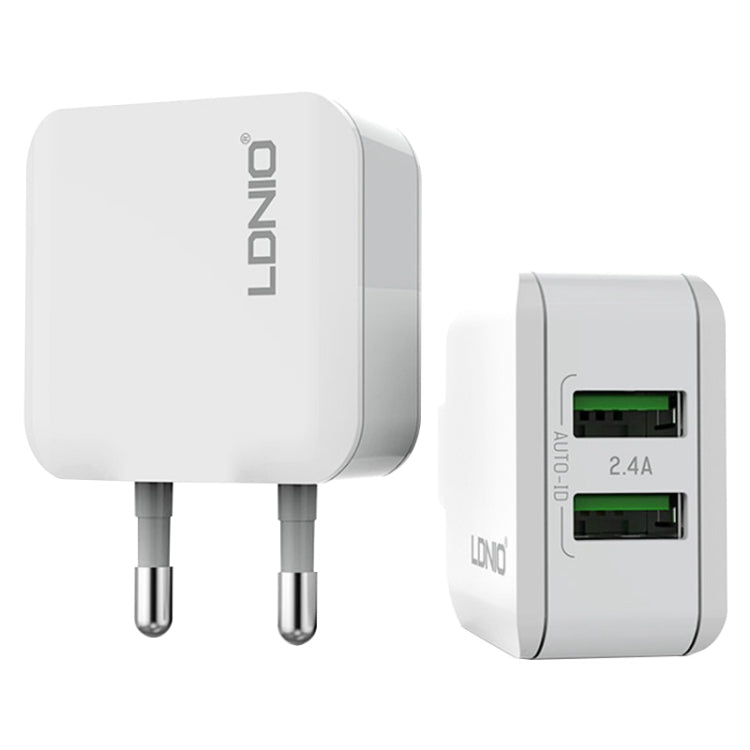 LDNIO A2201 2.4A Dual USB Charging Head Travel Direct Charge Mobile Phone Adapter Charger With 8 Pin Data Cable(EU Plug) - free shipping - PMC Jewellery - Order now!