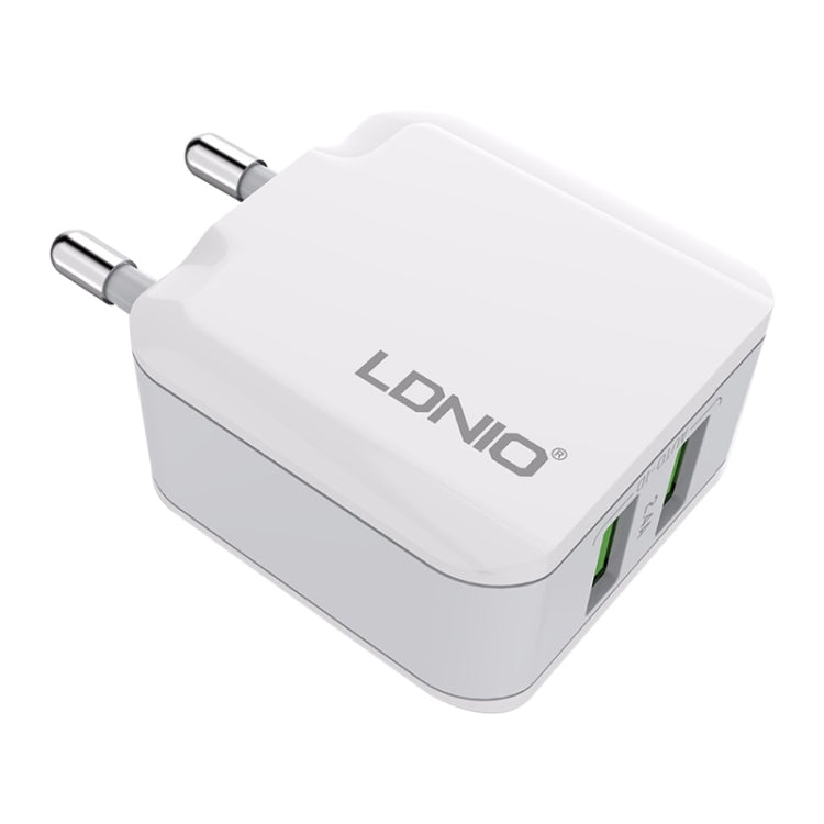 LDNIO A2201 2.4A Dual USB Charging Head Travel Direct Charge Mobile Phone Adapter Charger With 8 Pin Data Cable(EU Plug) - free shipping - PMC Jewellery - Order now!