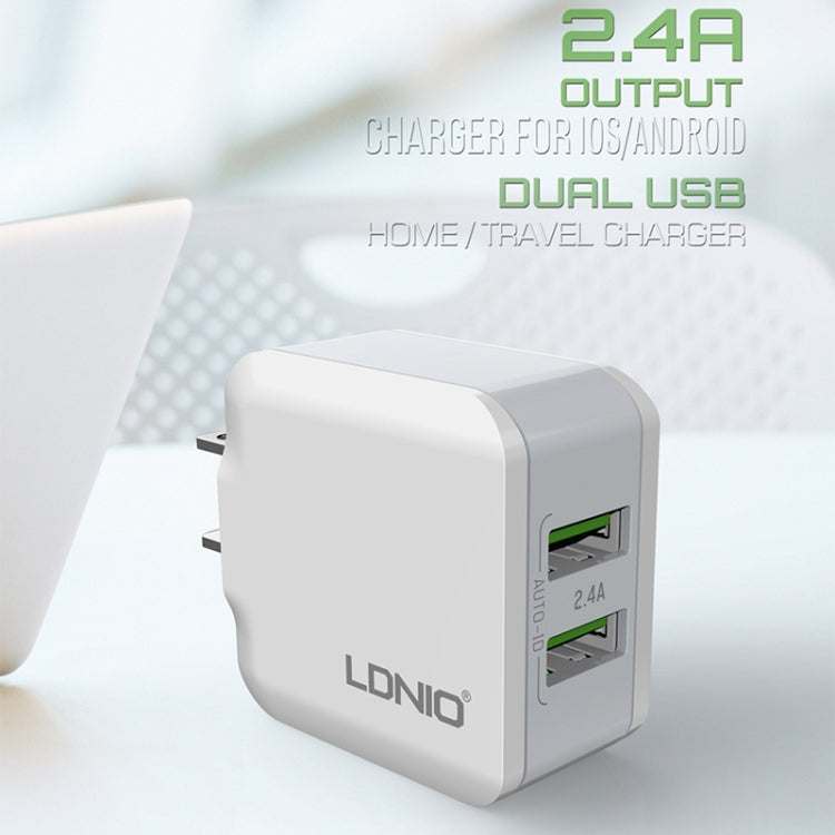LDNIO A2201 2.4A Dual USB Charging Head Travel Direct Charge Mobile Phone Adapter Charger With 8 Pin Data Cable(EU Plug) - free shipping - PMC Jewellery - Order now!