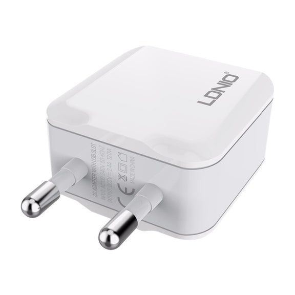 LDNIO A2201 2.4A Dual USB Charging Head Travel Direct Charge Mobile Phone Adapter Charger With Type-C Data Cable(EU Plug)