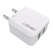 LDNIO A2201 2.4A Dual USB Charging Head Travel Direct Charge Mobile Phone Adapter Charger With Type-C Data Cable(EU Plug)