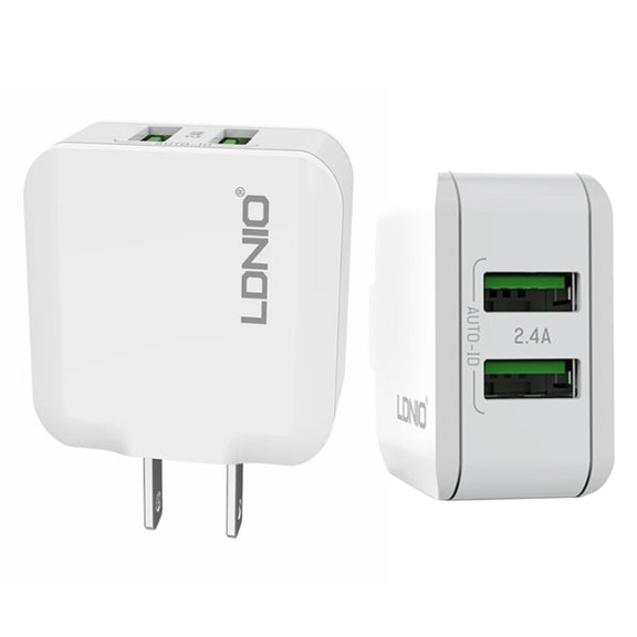 LDNIO A2201 2.4A Dual USB Charging Head Travel Direct Charge Mobile Phone Adapter Charger With Type-C Data Cable (US Plug)