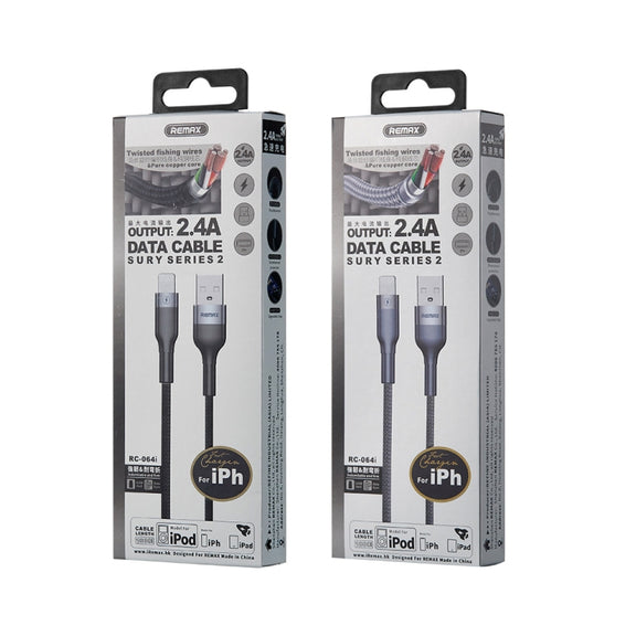 REMAX RC-064i Sury 2 Series 1m 2.4A USB to 8 Pin Data Cable for iPhone, iPad(Black)