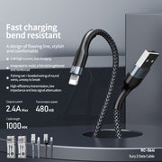 REMAX RC-064i Sury 2 Series 1m 2.4A USB to 8 Pin Data Cable for iPhone, iPad(Silver)