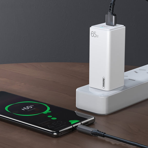 REMAX RP-U50 GaN  65W PD + QC 3.0 Type-C+ USB Port Fast Charger (US)(White)