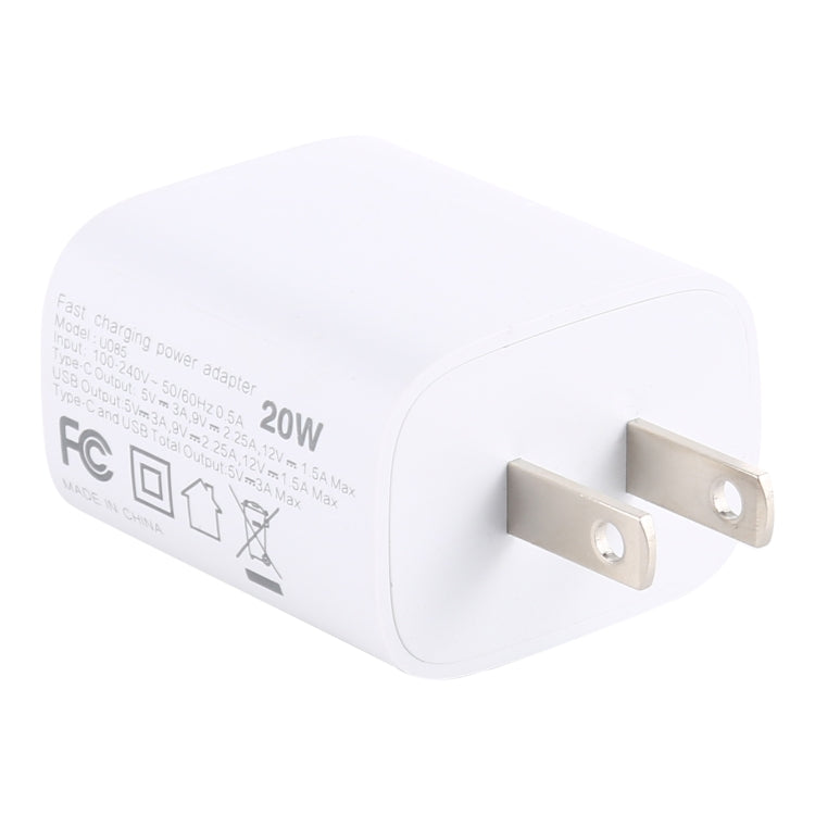 U085 20W USB + Type-C Fast Charging Travel Power Adapter, US Plug - USB Charger by PMC Jewellery | Online Shopping South Africa | PMC Jewellery | Buy Now Pay Later Mobicred