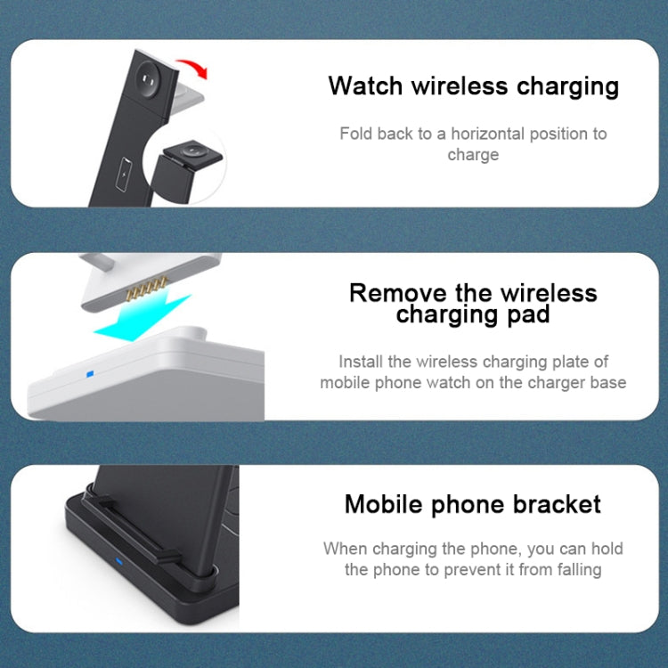 HQ-UD21 3 in 1 Folding Mobile Phone Watch Multi-Function Charging Stand Wireless Charger for iPhones & Apple Watch & Airpods (Black) - Wireless Charger by PMC TechLife | Online Shopping South Africa | PMC TechLife