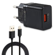 LZ-728 2 in 1 18W QC 3.0 USB Interface Travel Charger + USB to 8 Pin Data Cable Set, EU Plug, Cable Length: 1m(Black) - USB Charger by PMC TechLife | Online Shopping South Africa | PMC TechLife | Buy Now Pay Later Mobicred