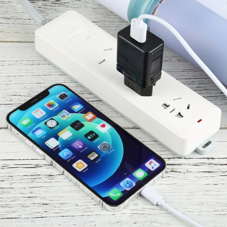 LZ-728 2 in 1 18W QC 3.0 USB Interface Travel Charger + USB to 8 Pin Data Cable Set, EU Plug, Cable Length: 1m(Black) - USB Charger by PMC Jewellery | Online Shopping South Africa | PMC Jewellery | Buy Now Pay Later Mobicred