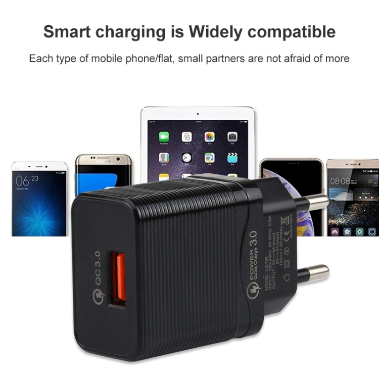 LZ-728 2 in 1 18W QC 3.0 USB Interface Travel Charger + USB to 8 Pin Data Cable Set, EU Plug, Cable Length: 1m(Black) - USB Charger by PMC Jewellery | Online Shopping South Africa | PMC Jewellery | Buy Now Pay Later Mobicred