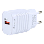 LZ-728 2 in 1 18W QC 3.0 USB Interface Travel Charger + USB to 8 Pin Data Cable Set, EU Plug, Cable Length: 1m(White)