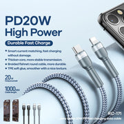 REMAX RC-171 Jany Series 1m PD20W USB to 8 Pin Aluminum Alloy Braid Fast Charging Data Cable (Silver)