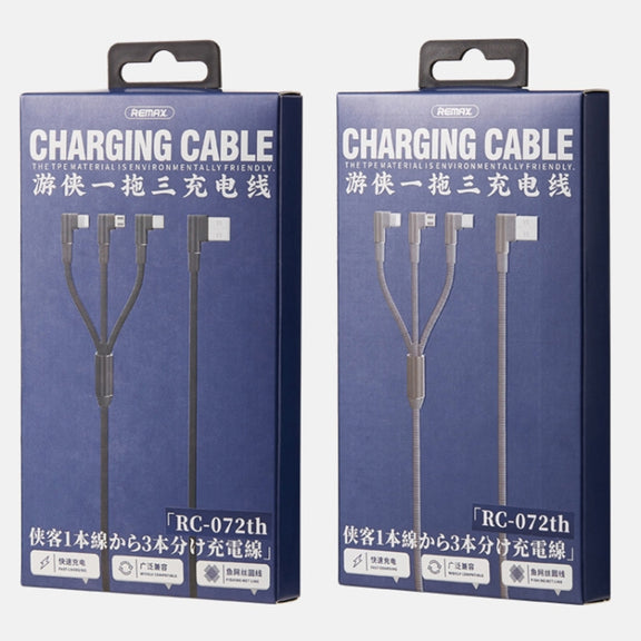 REMAX RC-167th 3 in 1 2.1A USB to 8 Pin + USB-C / Type-C + Micro USB Range Series Elbow Charging Cable, Cable Length: 1m (Black)