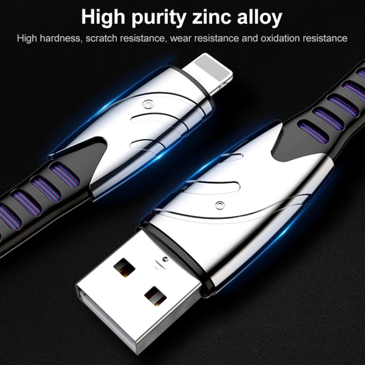 K051 1.2m 3 in 1 USB to 8 Pin + USB-C / Type-C + Micro USB Shark Fabric Data Cable(Black)