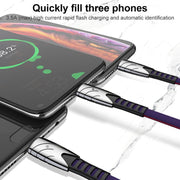 K051 1.2m 3 in 1 USB to 8 Pin + USB-C / Type-C + Micro USB Shark Fabric Data Cable(Black)