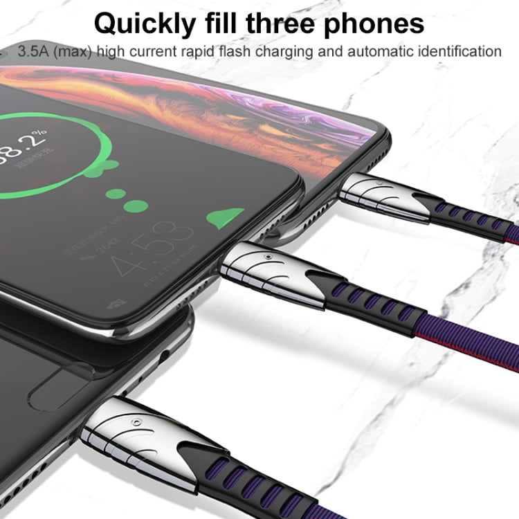 K051 1.2m 3 in 1 USB to 8 Pin + USB-C / Type-C + Micro USB Shark Fabric Data Cable(Black)