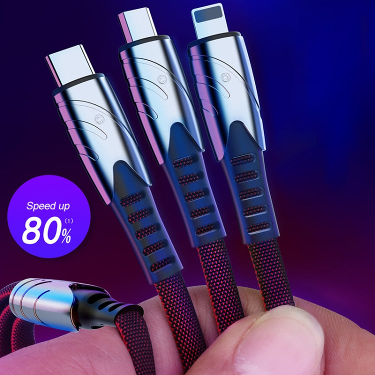 K051 1.2m 3 in 1 USB to 8 Pin + USB-C / Type-C + Micro USB Shark Fabric Data Cable(Blue) - free shipping - PMC Jewellery - Order now!