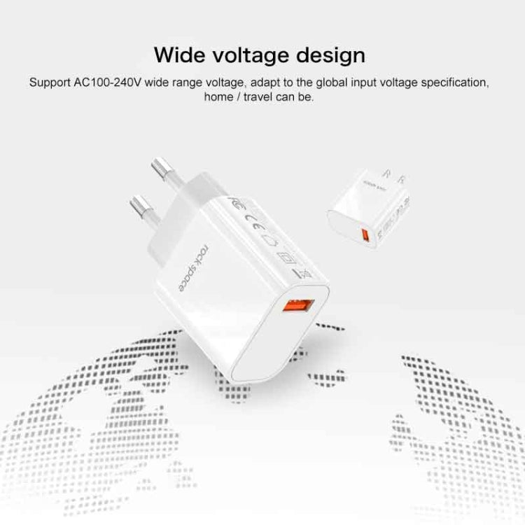 ROCK SPACE HGF-058U-A T48 QC3.0 USB Single Port Travel Charger, US Plug - USB Charger by ROCK | Online Shopping South Africa | PMC TechLife | Buy Now Pay Later Mobicred