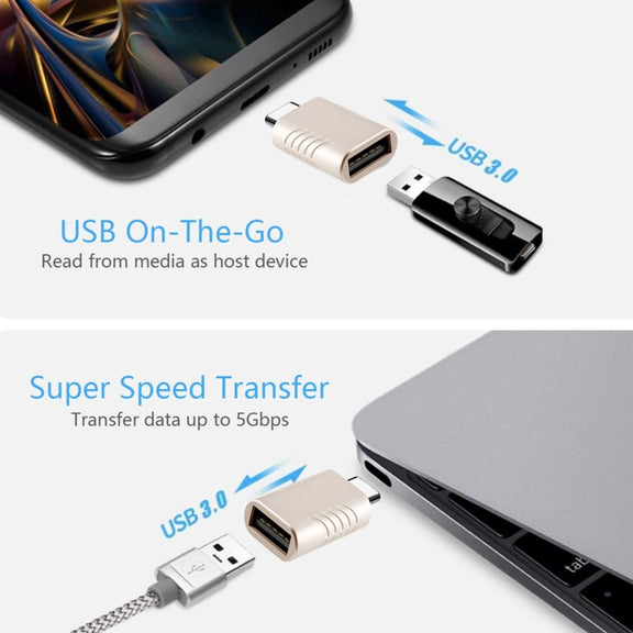 2 PCS SBT-148 USB-C / Type-C Male to USB 3.0 Female Zinc Alloy Adapter(Champagne Gold)