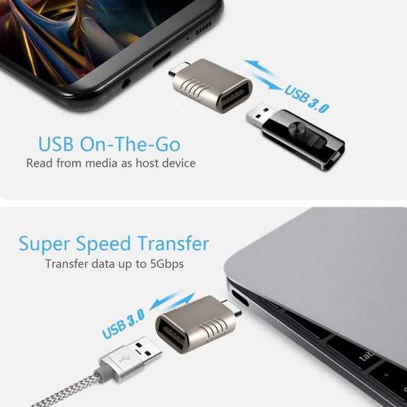 2 PCS SBT-148 USB-C / Type-C Male to USB 3.0 Female Zinc Alloy Adapter(Cosmic Grey)