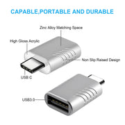2 PCS SBT-148 USB-C / Type-C Male to USB 3.0 Female Zinc Alloy Adapter(Space Silver)