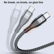 ADC-138 66W 3 in 1 USB to 8 Pin + Micro USB + USB-C / Type-C Fast Charging Braided Data Cable, Cable Length: 1.2m(Black)
