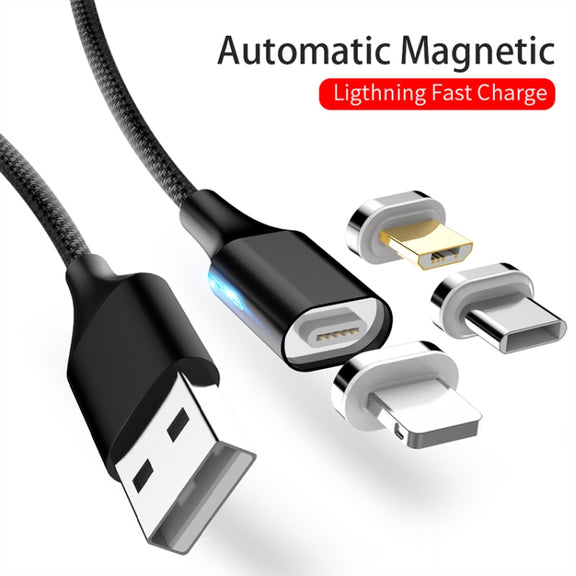 M11 3 in 1 3A USB to 8 Pin + Micro USB + USB-C / Type-C Nylon Braided Magnetic Data Cable, Cable Length: 2m (Silver)