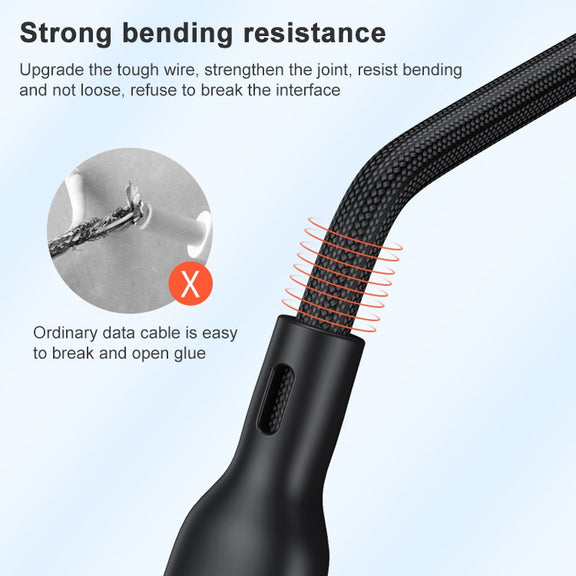 ADC-66 5A 66W 3 in 1 USB to 8 Pin + Micro USB + USB-C / Type-C Fast Charging Braided Data Cable, Cable Length: 1.2m