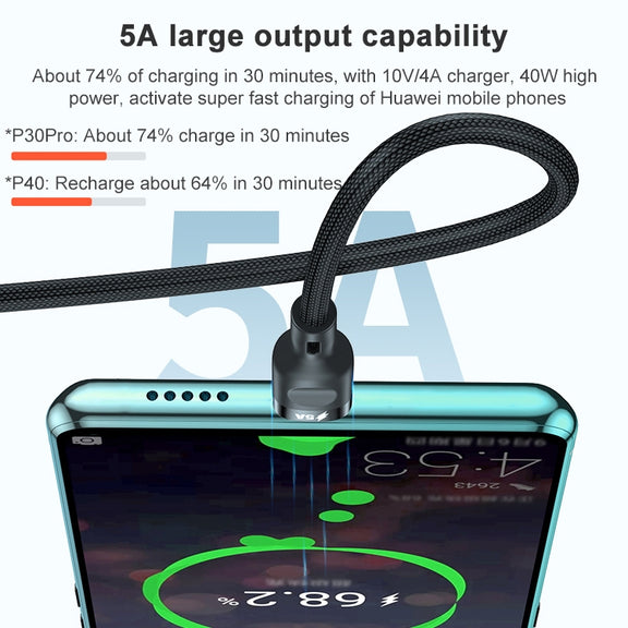 ADC-66 5A 66W 3 in 1 USB to 8 Pin + Micro USB + USB-C / Type-C Fast Charging Braided Data Cable, Cable Length: 1.2m