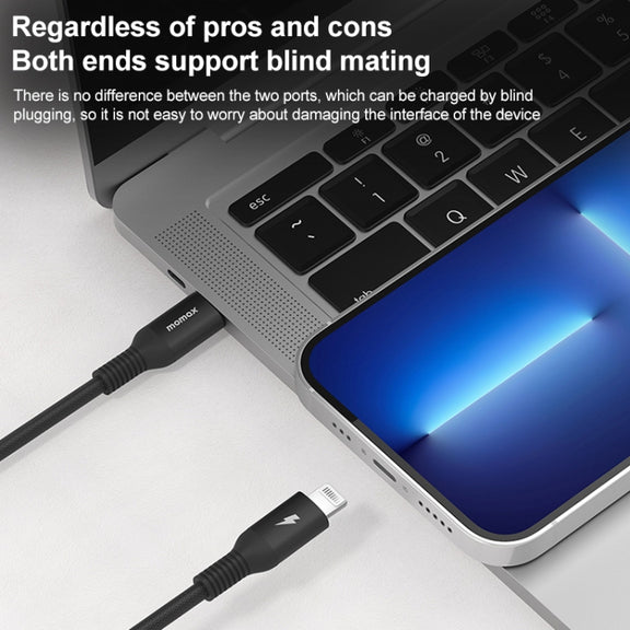 MOMAX DL51D Type-C / USB-C to 8 Pin PD Braided Fast Charging Cable, Length: 1.2m (Black)