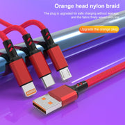Braided 3A 3 in 1 USB to Type-C / 8 Pin / Micro USB Fast Charging Cable, Cable Length: 1.2m(Red)