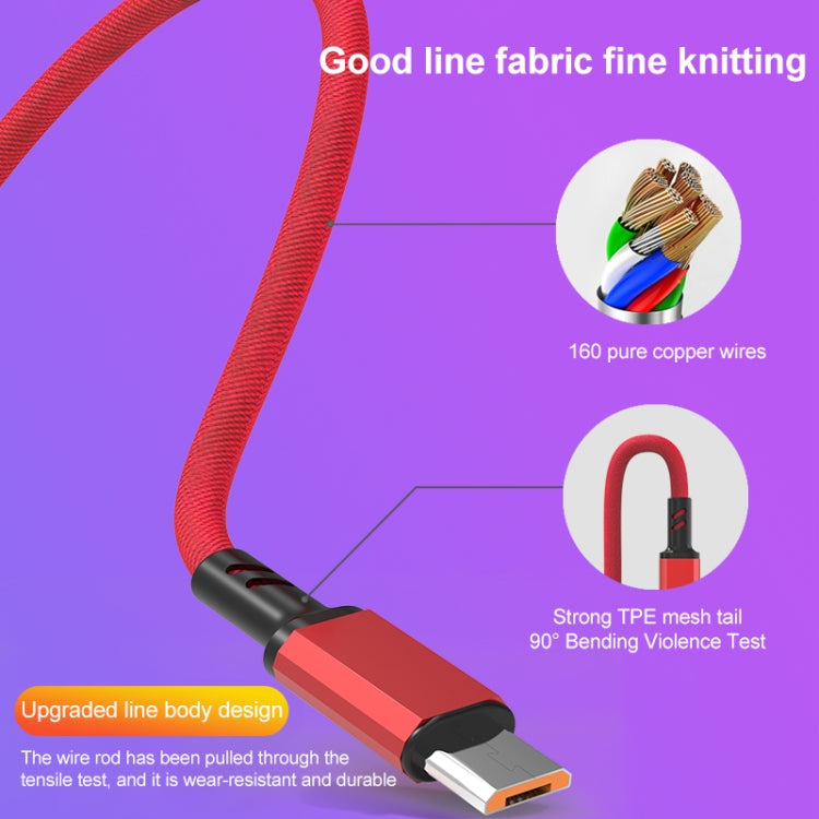 Braided 3A 3 in 1 USB to Type-C / 8 Pin / Micro USB Fast Charging Cable, Cable Length: 1.2m(Red)