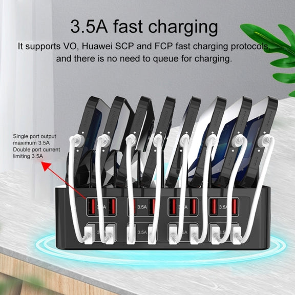 YFY-A55 150W 16 x USB Ports Smart Charging Station with Phone & Tablet Stand, EU Plug