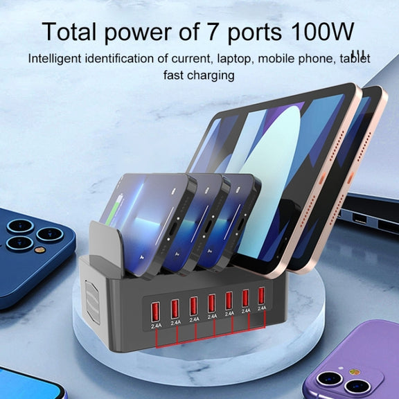 YFY-A54 100W USB + Type-C 5-Ports Smart Charging Station with Phone & Tablet Stand, AU Plug