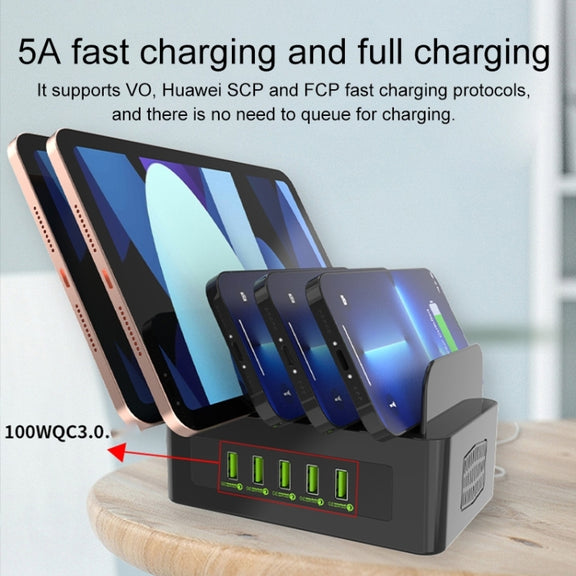 YFY-A54 100W USB + Type-C 5-Ports Smart Charging Station with Phone & Tablet Stand, AU Plug