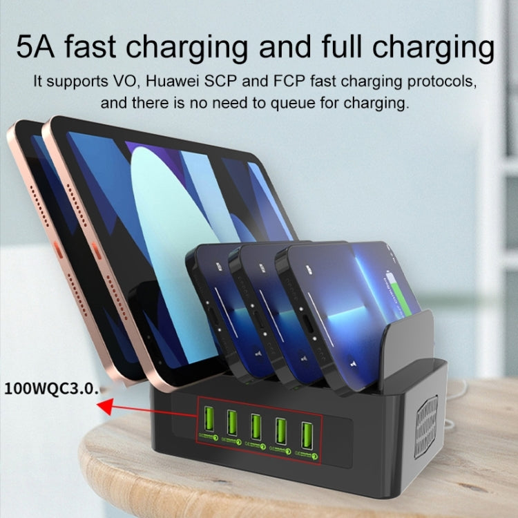 YFY-A54 100W USB + Type-C 5-Ports Smart Charging Station with Phone & Tablet Stand, AU Plug