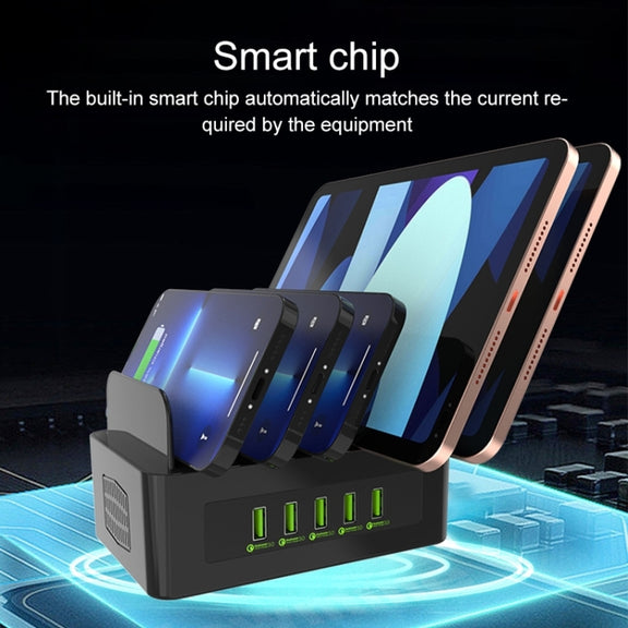 YFY-A54 100W USB + Type-C 5-Ports Smart Charging Station with Phone & Tablet Stand, UK Plug