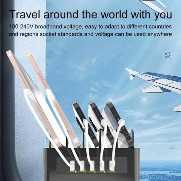 YFY-A54 100W USB + Type-C 5-Ports Smart Charging Station with Phone & Tablet Stand, UK Plug