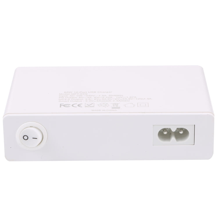 MFT-03Q 10 in 1 65W QC3.0 USB Smart Fast Charger, EU Plug(White)