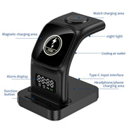 YP-HY05 15W 5 in 1 Magnetic Multifunctional Wireless Charger with Clock (Black)
