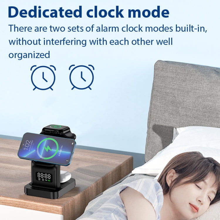 YP-HY05 15W 5 in 1 Magnetic Multifunctional Wireless Charger with Clock (Black)