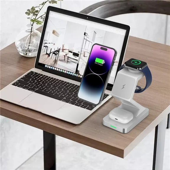 X3 15W 3 in 1 Magnetic Wireless Charger for iPhone, Apple Watch, AirPods(White)