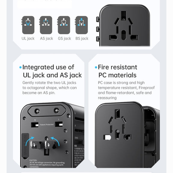 ROCK T62 35.5W Global Travel Multifunctional Plug PD Charger Power Adapter(Black)